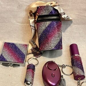 Stylish Multi Shade Purple and Silver Bling Small Purse and Key Accessory Set